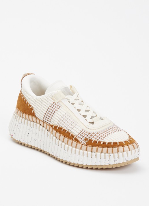 Chloé Nama sneaker van kalfsleer met plateauzool - voorkant 5 bruin
