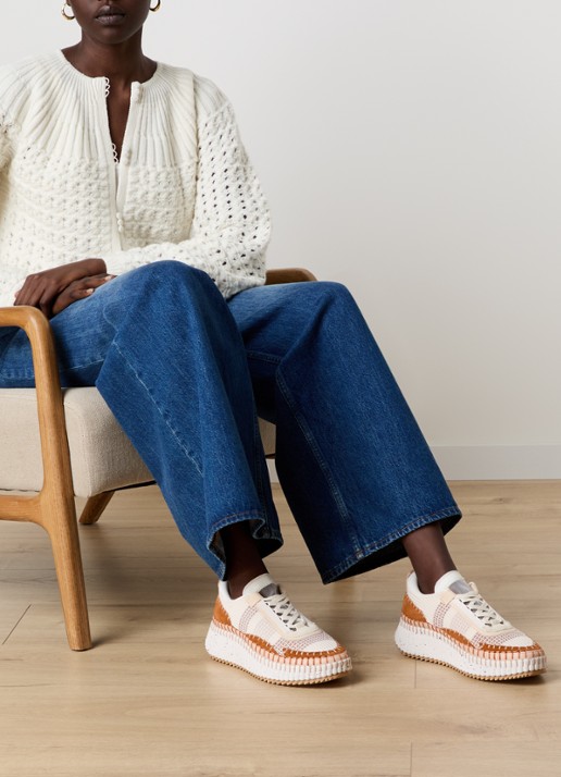 Chloé Nama sneaker van kalfsleer met plateauzool - voorkant 6 bruin