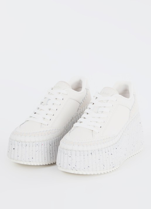 Chloé Nama sneaker van leer met suède details - detail 4 wit