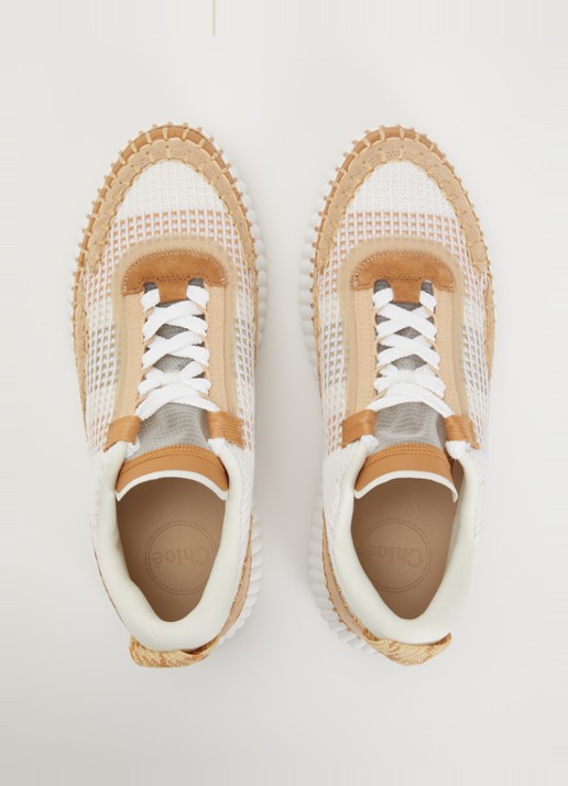 Chloé Nama sneaker van mesh met details van suède - detail 4 beige