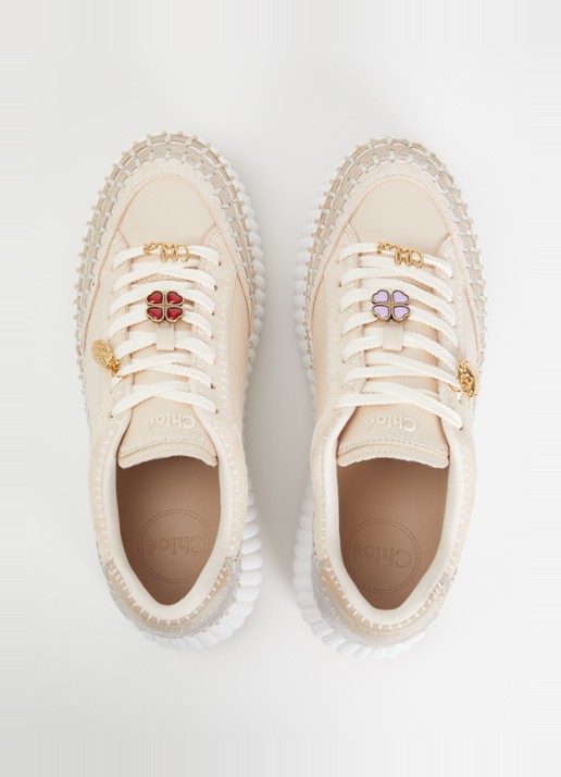 Chloé Nama Wedge sneaker van leer met details van suède - detail 4 creme