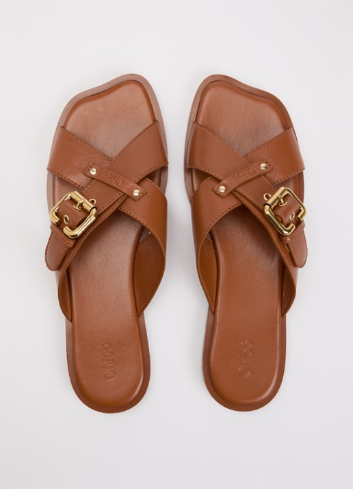 Chloé Nil slipper van leer met gesp detail - detail 4 bruin