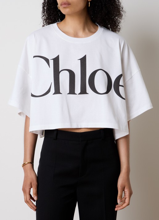 Chloé Oversized cropped T-shirt met logoprint - detail 4 wit