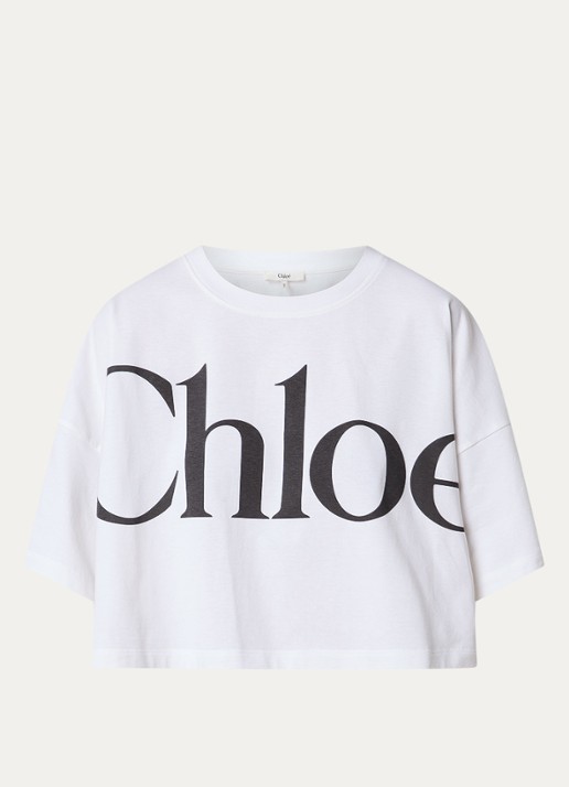 Chloé Oversized cropped T-shirt met logoprint - voorkant wit