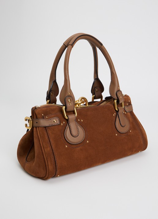 Chloé Paddington schoudertas van kalfssuède en kalfsleren details - achterkant cognac
