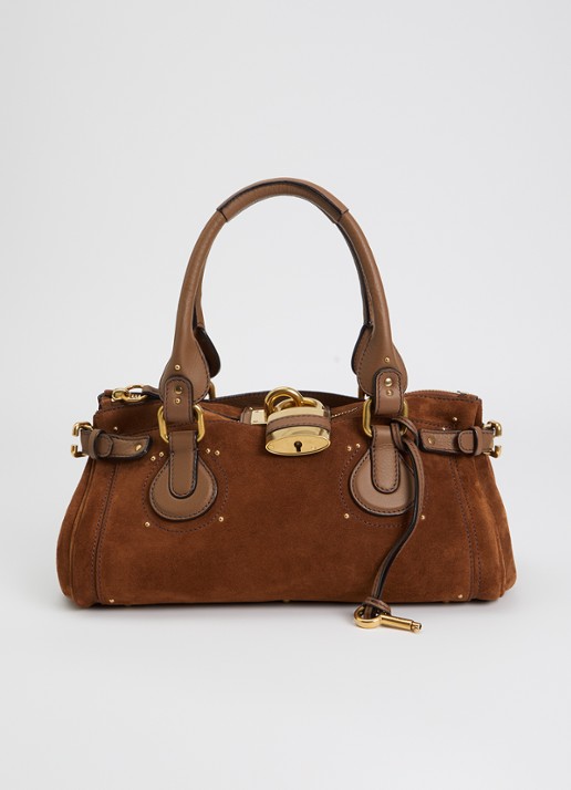 Chloé Paddington schoudertas van kalfssuède en kalfsleren details - voorkant 2 cognac