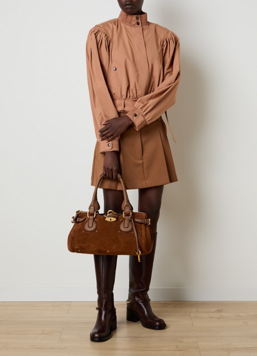 Chloé Paddington schoudertas van kalfssuède en kalfsleren details - voorkant 2 cognac