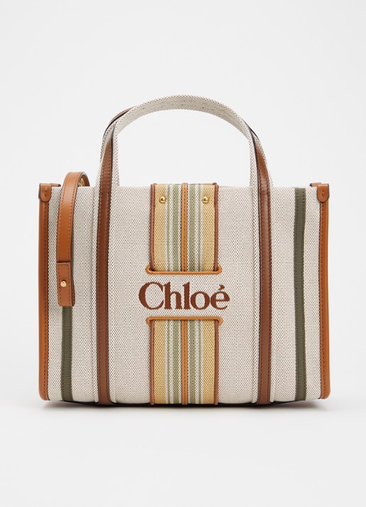 Chloé Small Woody Loop handtas van canvas met kalfsleren details en afneembare schouderriem