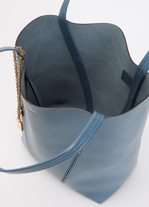 Chloé Spin Medium shopper van leer met tasbedel - detail 2 staalblauw