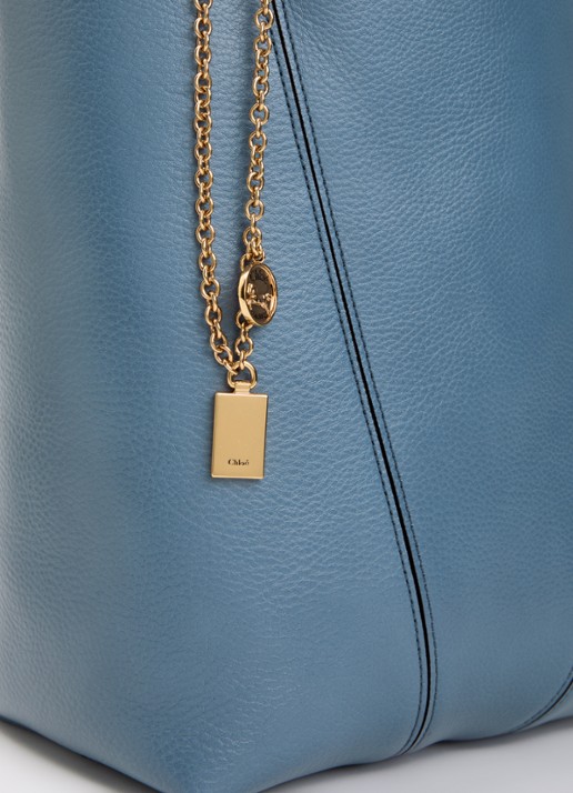 Chloé Spin Medium shopper van leer met tasbedel - detail 4 staalblauw