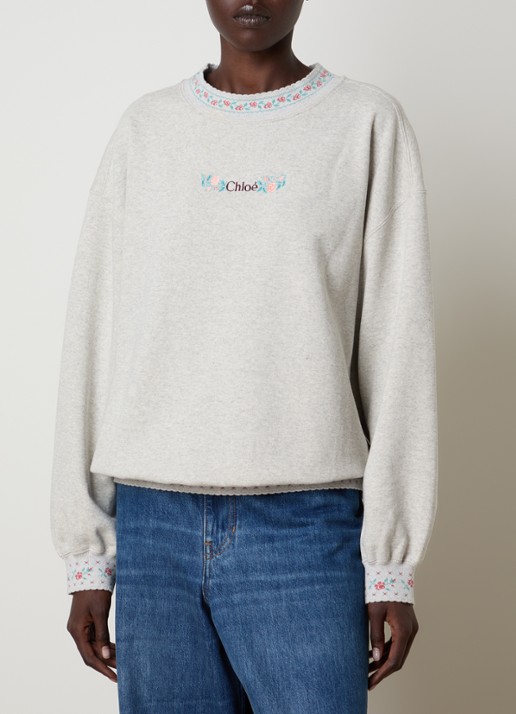 Chloé Sweater met logoborduring en ingebreid patroon - detail 3 grijs