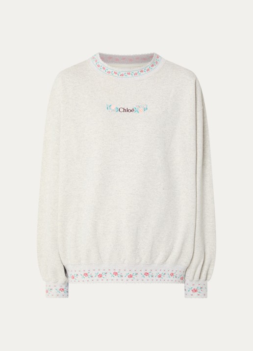 Chloé Sweater met logoborduring en ingebreid patroon - voorkant grijs