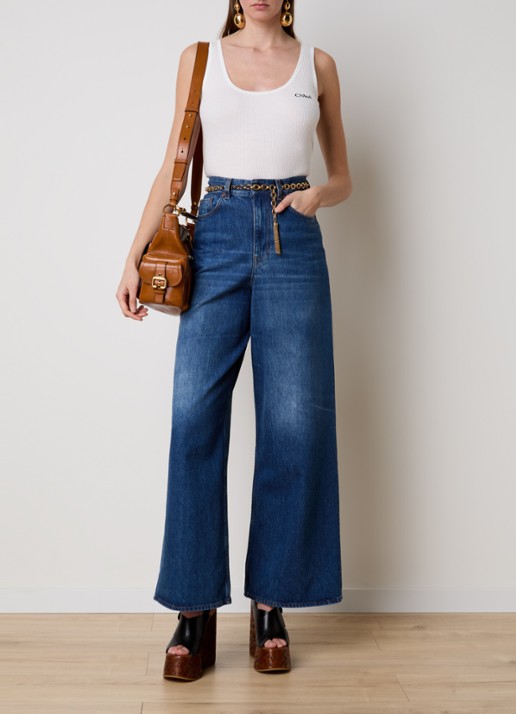 Chloé Tanktop met ribstructuur en logoborduring - voorkant 2 wit