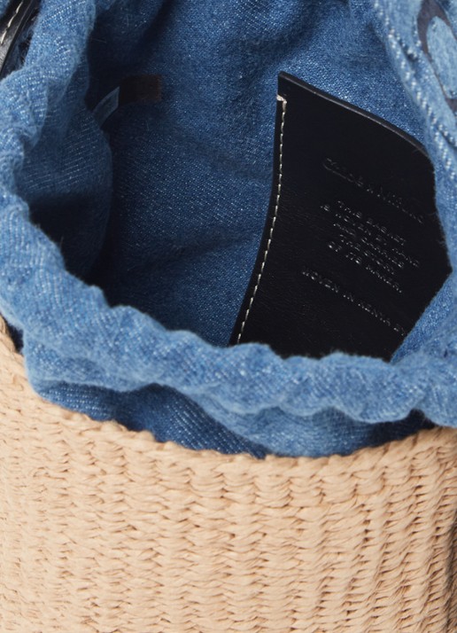 Chloé Woody bucket handtas van raffia met denim details  - detail 3 camel