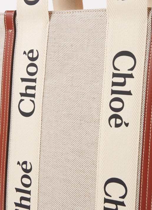 Chloé Woody Large shopper van canvas met kalfsleren details - detail 3 beige