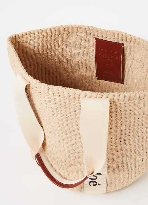 Chloé Woody Large shopper van gerecycled raffia met kalfsleren details - detail 4 zand