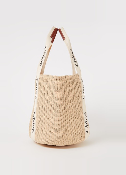 Chloé Woody Large shopper van gerecycled raffia met kalfsleren details - detail 5 zand