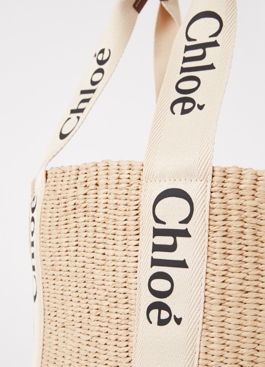 Chloé Woody Large shopper van gerecycled raffia met kalfsleren details - detail 6 zand