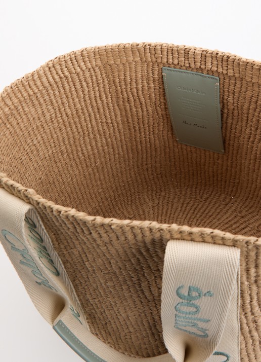 Chloé Woody Large shopper van gerecycled raffia met kalfsleren details - detail 3 groen