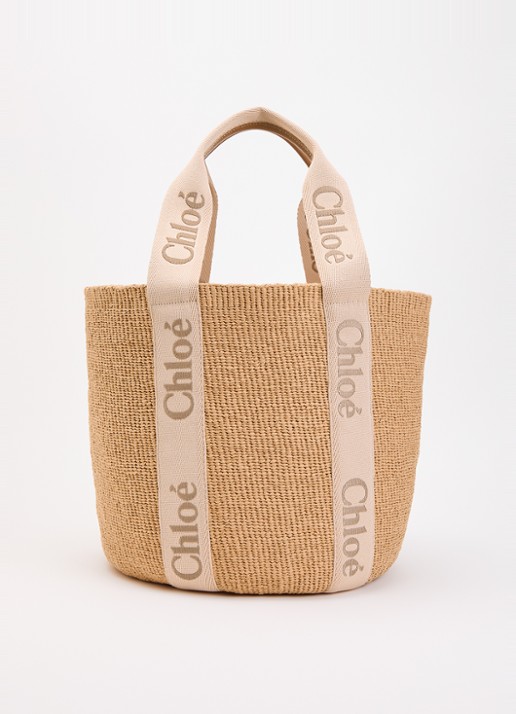 Chloé Woody Large shopper van raffia met kalfsleren details