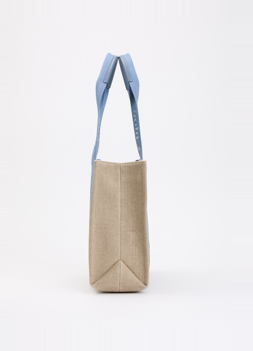 Chloé Woody Medium shopper van canvas met kalfsleren details - detail 4 staalblauw