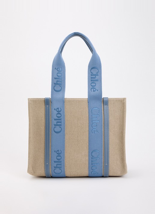 Chloé Woody Medium shopper van canvas met kalfsleren details