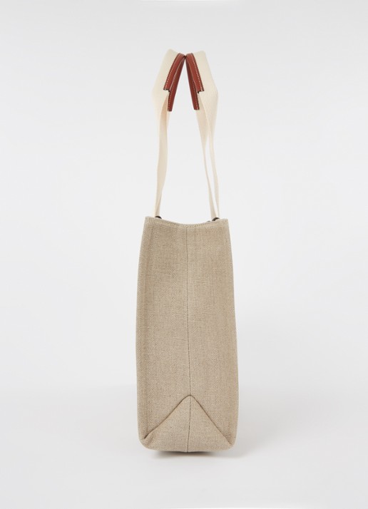 Chloé Woody Medium shopper van canvas met kalfsleren details - detail 3 kastanjebruin