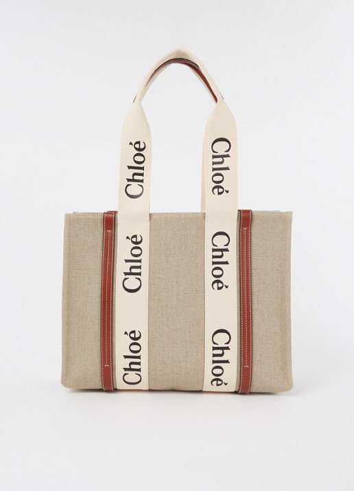 Chloé Woody Medium shopper van canvas met kalfsleren details