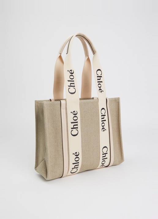 Chloé Woody shopper van canvas met leren details - achterkant 5 beige
