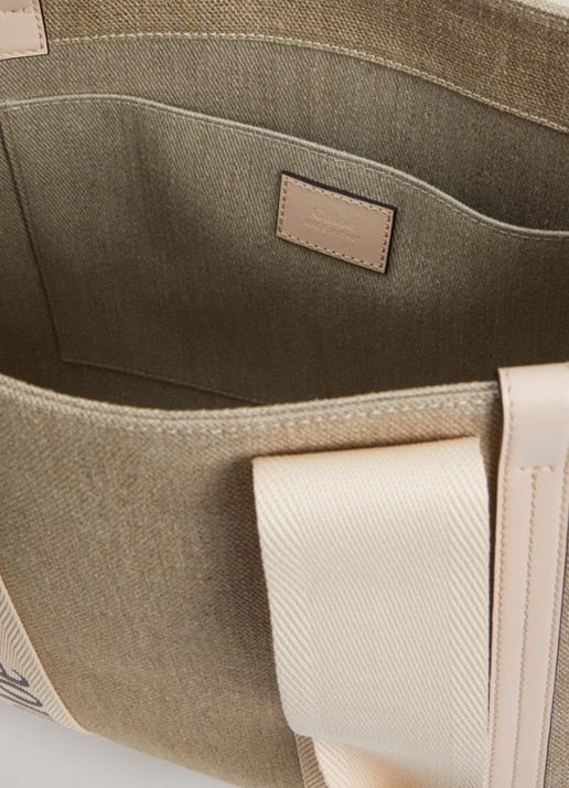 Chloé Woody shopper van canvas met leren details - detail 2 beige