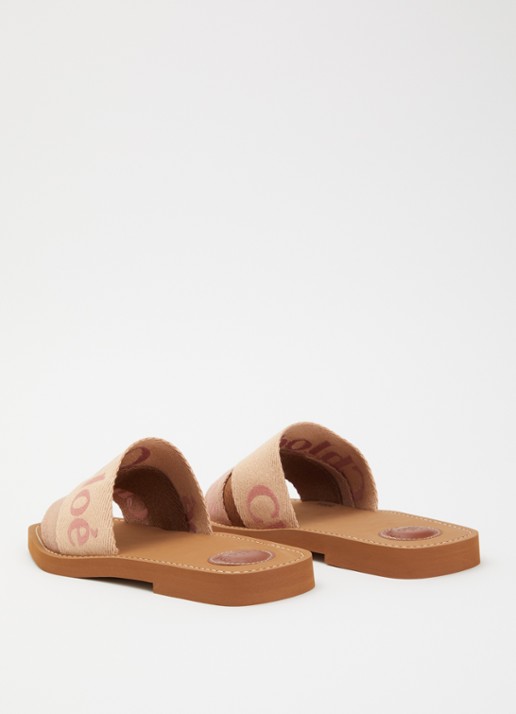 Chloé Woody slipper met logo - achterkant 5 camel