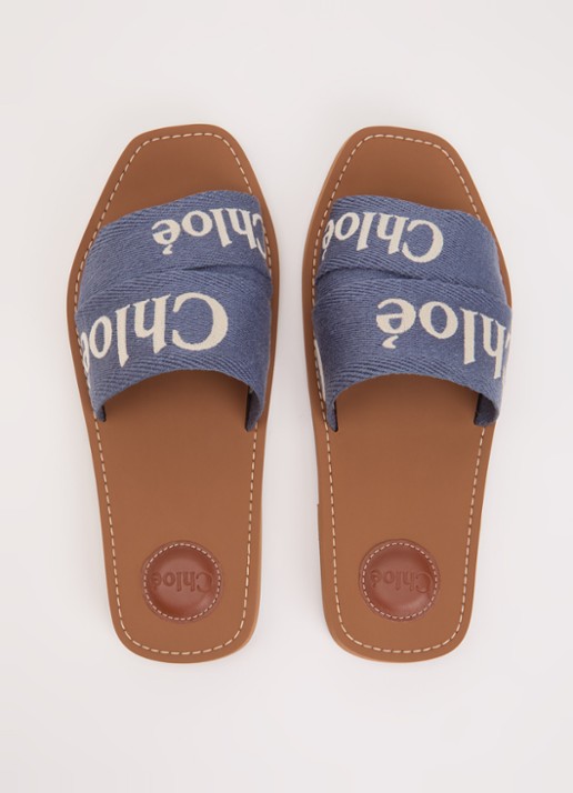 Chloé Woody slipper met logo - detail 4 blauw