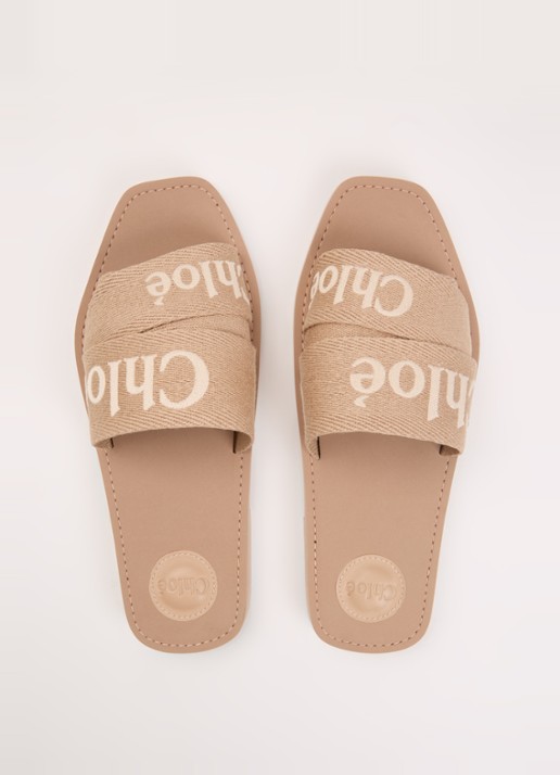 Chloé Woody slipper van canvas met logo - detail 3 oudroze