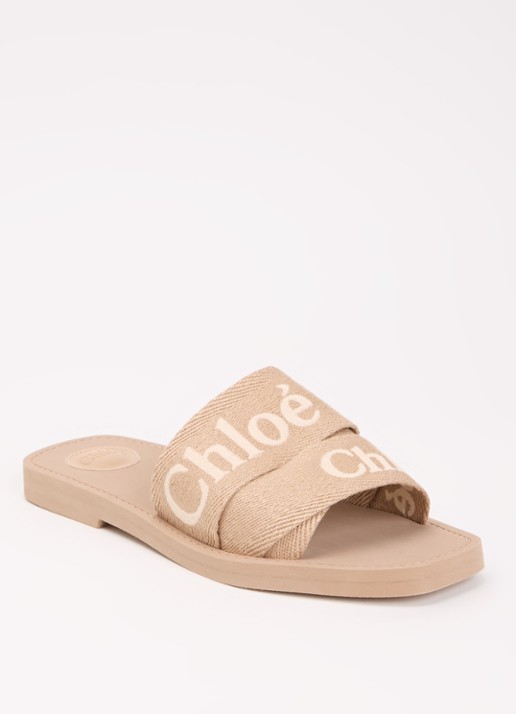 Chloé Woody slipper van canvas met logo - voorkant oudroze