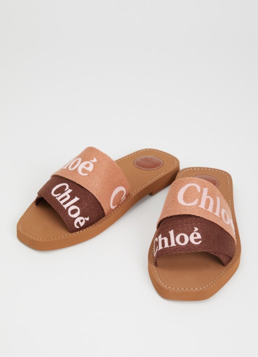 Chloé Woody slipper van canvas met logo - detail 3 oudroze