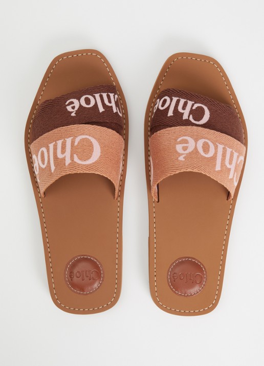 Chloé Woody slipper van canvas met logo - detail 4 oudroze