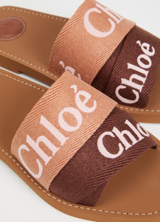 Chloé Woody slipper van canvas met logo - detail 6 oudroze