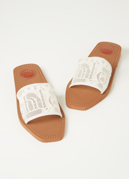 Chloé Woody slipper van kant - detail beige