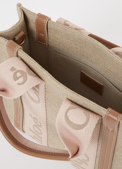 Chloé Woody Small handtas met kalfsleren details - detail beige