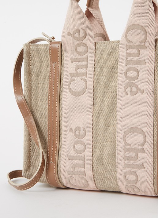 Chloé Woody Small handtas met kalfsleren details - detail 3 beige