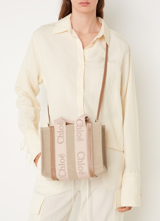 Chloé Woody Small handtas met kalfsleren details - voorkant 5 beige