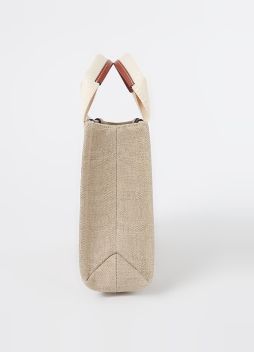 Chloé Woody Small handtas van linnen met kalfsleren details - detail 3 camel