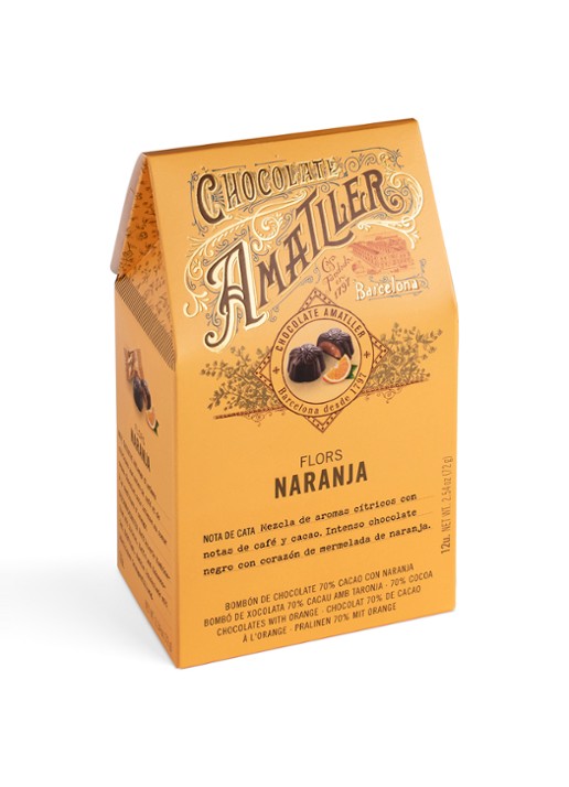 Chocolate Amatller Pure chocolade met sinaasappelvulling 12 stuks - voorkant undefined