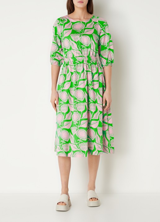 CINQUE Ciessun midi tuniekjurk met bloemenprint en steekzakken - voorkant 2 neongroen