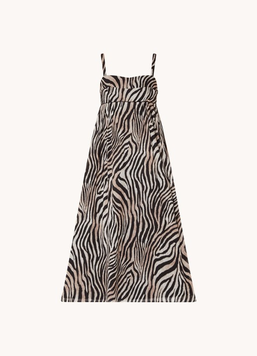 CINQUE Cietty midi jurk met zebraprint - voorkant 3 lichtbruin