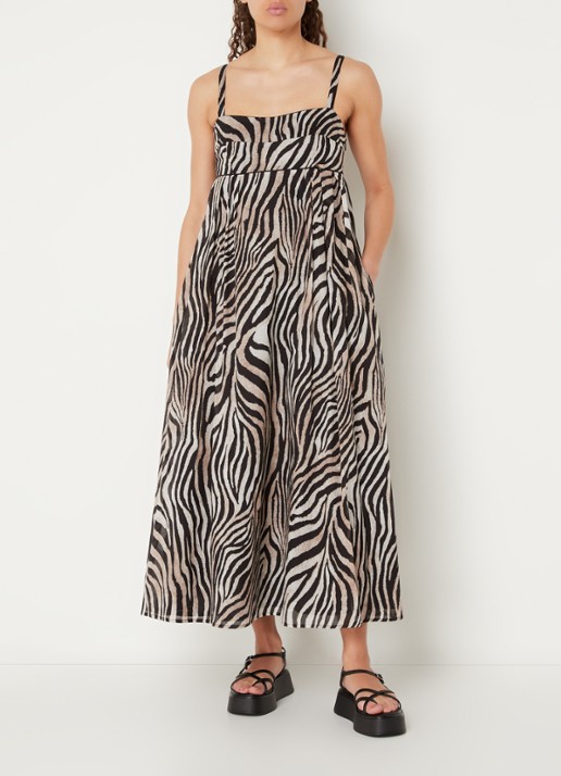 CINQUE Cietty midi jurk met zebraprint - voorkant 4 lichtbruin