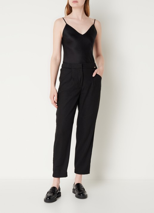 CINQUE Cihenrico high waist tapered fit pantalon in linnenblend met steekzakken  - voorkant 2 zwart