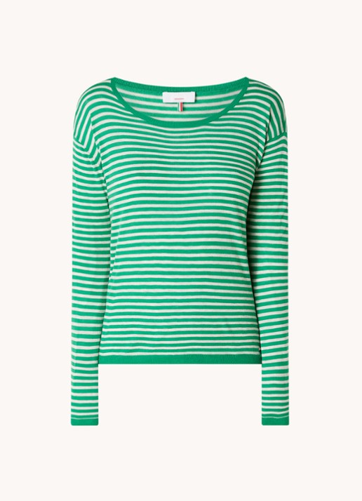 CINQUE Cijara fijngebreide pullover in kasjmierblend met streepprint  - voorkant neongroen
