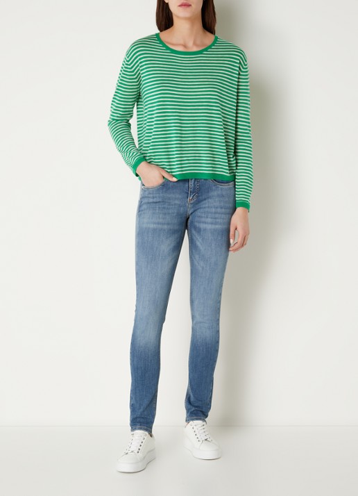 CINQUE Cijara fijngebreide pullover in kasjmierblend met streepprint  - voorkant 2 neongroen