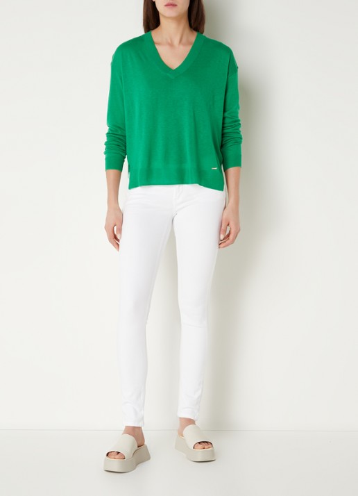CINQUE Cijill fijngebreide pullover in kasjmierblend met V-hals  - voorkant 3 groen